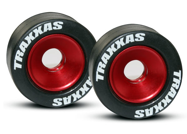 5186 Wheels, aluminum (red-anodized) (2)/ 5x8mm ball bearings (4)/ axles (2)/ rubber tires (2)