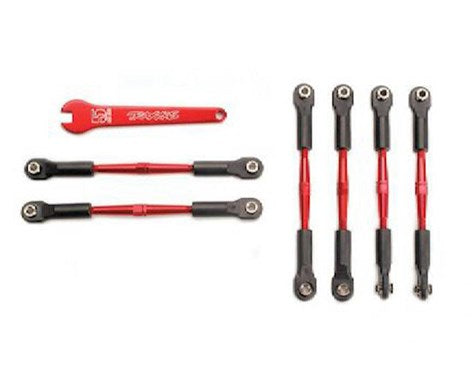 5539X Turnbuckles, aluminum (red-anodized), camber links, 58mm (4)/ front toe links, 61mm (2) (assembled with rod ends and hollow balls)/ aluminum 5mm wrench (red-anodized)