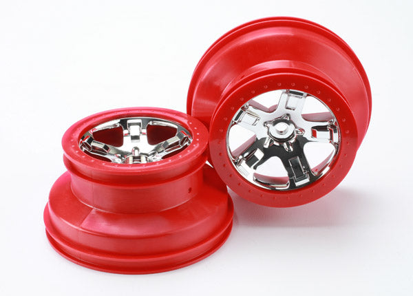 5868 Ruedas, cromadas SCT, estilo beadlock rojo, perfil doble (2.2” exterior, 3.0” interior) (4WD delantera/trasera, 2WD trasera únicamente) (2)