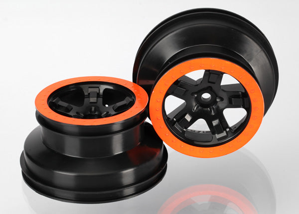 5868X Wheels, SCT black, orange beadlock style, dual profile (2.2" outer, 3.0" inner) (4WD f/r, 2WD rear) (2)