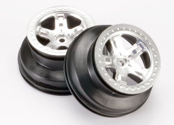 5872 Wheels, SCT satin chrome, beadlock style, dual profile (2.2" outer, 3.0" inner) (4WD front/rear, 2WD rear only)