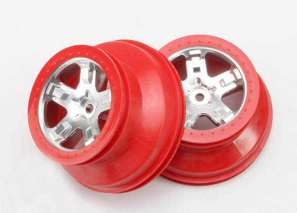 5872A Wheels, SCT satin chrome, red beadlock style, dual profile (2.2" outer, 3.0" inner) (4WD front/rear, 2WD rear only) (2)