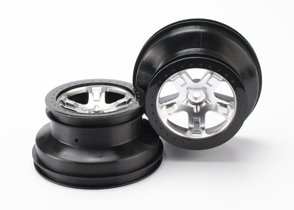 5872X  Wheels, SCT satin chrome, black beadlock style SCT, dual profile (2.2” outer, 3.0” inner) (4WD front/rear, 2WD rear only) (2)