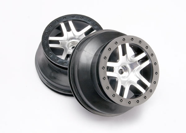 Ruedas Traxxas 5876, radios divididos Sct, cromo satinado, Beadlock St negro 