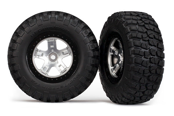 5878 Tires & wheels, assembled, glued (SCT satin chrome, black beadlock style wheels, BFGoodrich® Mud-Terrain™ T/A® KM2 tires, foam inserts) (2)(4WD front/rear, 2WD rear only)