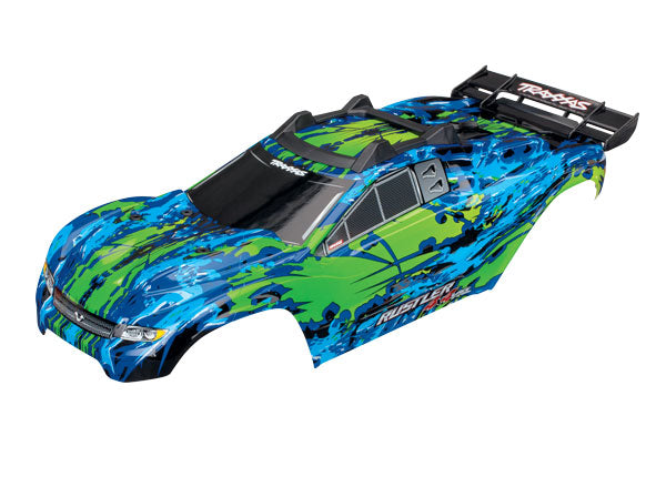 6717G Traxxas Body, Rustler 4X4 VXL, verde/ventana, parrilla, luces decorativas