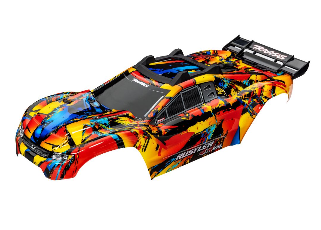 6718R Traxxas Body, Rustler 4x4 VXL, Solar Flare (pintado, calcomanías)