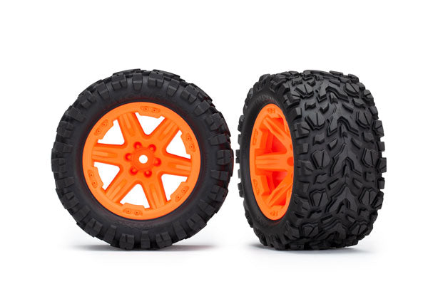 6773A Traxxas Tires & wheels, assembled, glued (2.8') (Rustler 4X4 orange