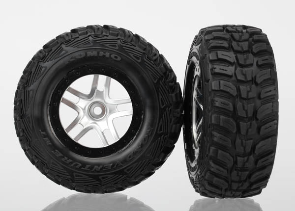 6874R Tires & wheels, assembled, glued (S1 ultra-soft off-road racing compound) (SCT Split-Spoke satin chrome, black beadlock style wheels, Kumho tires, foam inserts) (2) (4WD front/rear, 2WD rear only)