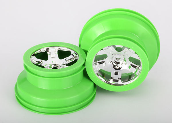 6875 Traxxas Wheels, Sct, Chrome, Green Beadlock Style, Dual Profile