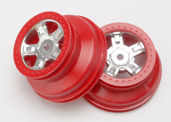 TRA7072A Traxxas Wheels, Sct Satin Chrome, Red Beadlock Style, Dual Profi