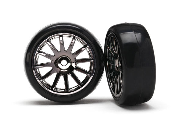 7573A Traxxas LaTrax Pre-Mounted Slick Tires & 12-Spoke Wheels (Black chrome)