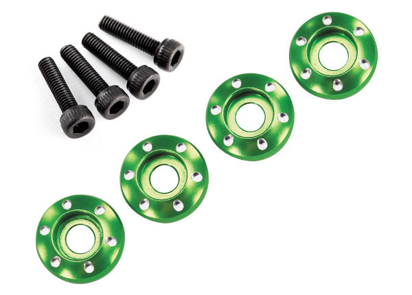 7668G Traxxas LaTrax Arandela de tuerca de rueda de aluminio (verde) (4) 