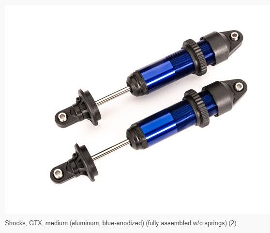 7861 Traxxas Shocks, GTX, Medium (Aluminum, Blue-Anodized) (2)