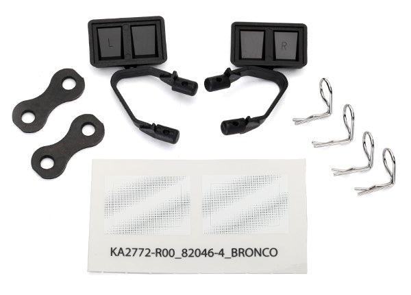 8073  Mirrors, side, black (left & right)/ retainers (2)/ body clips (4) (fits #8010 body)