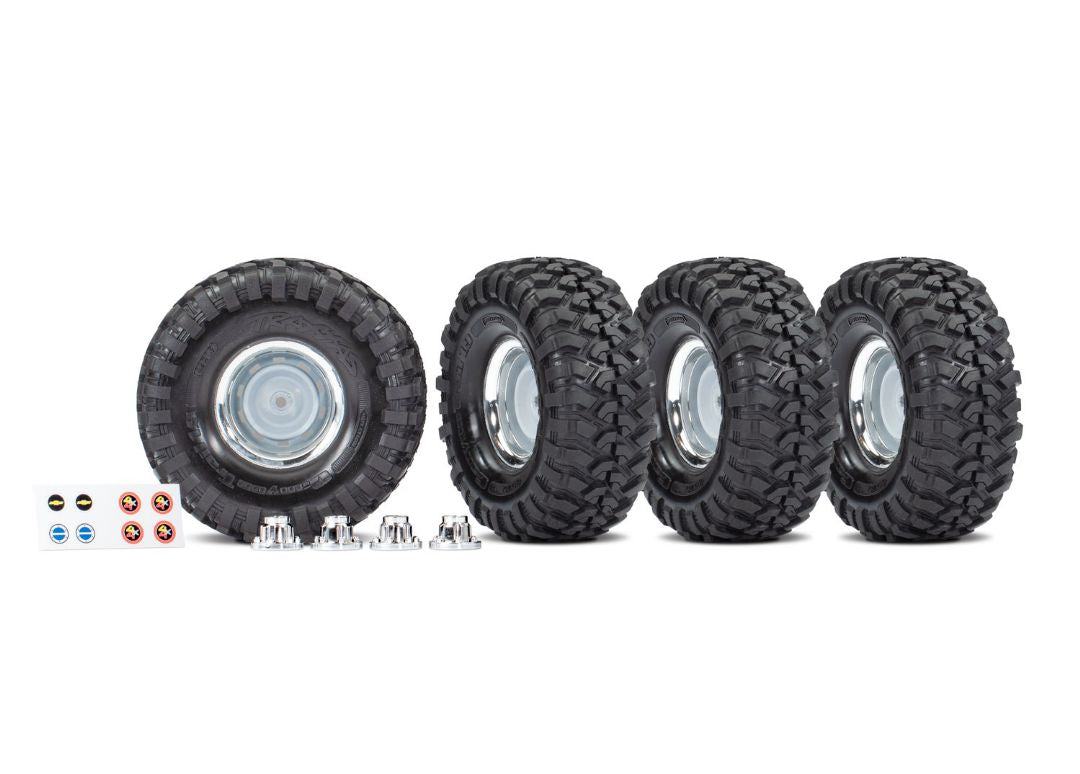 8166X Traxxas Tires and wheels, assembled, glued (1.9" chrome wheels,