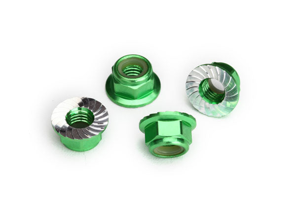 8447G Traxxas Nuts, 5mm flanged nylon locking (aluminum, green-anodize