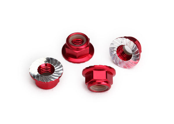 Tuercas Traxxas 8447R, bloqueo de nailon con bridas de 5 mm (aluminio, anodizado rojo,