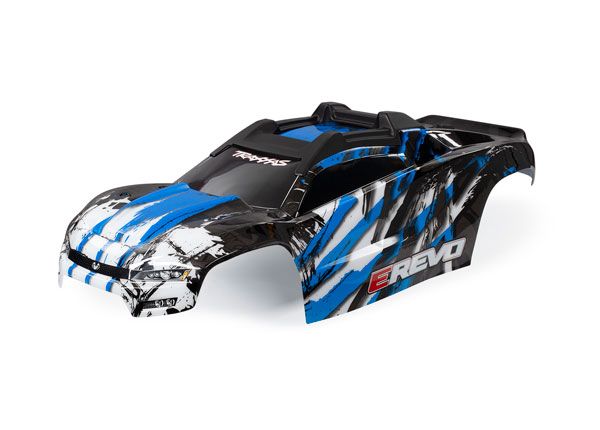 8611X Traxxas Body, E-Revo, Bleu/fenêtre, calandre, feuille de décalcomanies pour lumières 