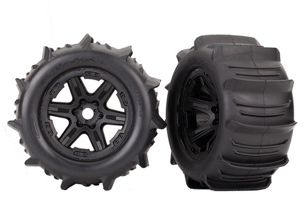 8674 Traxxas Tires & wheels, assembled, glued (black Carbide 3.8" whe
