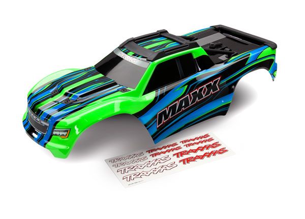 8911G Traxxas Body, Maxx, green (painted)/ decal sheet