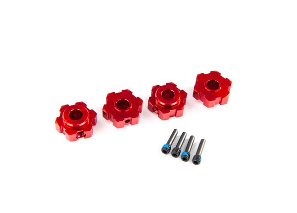 8956r Moyeux de roue Traxxas, hexagonaux, aluminium (anodisé rouge) (4)/ 4x13 mm scr