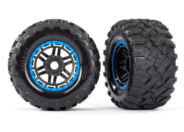 8972A Traxxas Tires & wheels, assembled, glued (black, blue beadlock