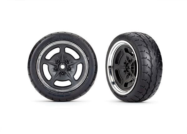 9372 Traxxas Tires and wheels, assembled (blk w/ chrme whls) (frt) 9372