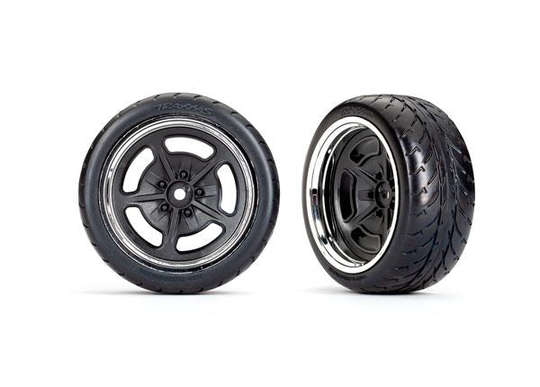9373 Traxxas Neumáticos/ruedas, ensambladas (negras con ruedas cromadas) (anchas, derechas) 9373 