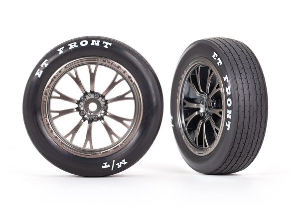 9474A Traxxas Tires & wheels, assembled (satin blk chrm whls) (Fr) (2)  9474A