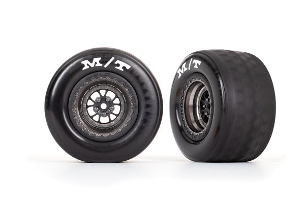 9475A Traxxas Tires & wheels, assembled (satin blk chrm whls) (R) (2) 9475A