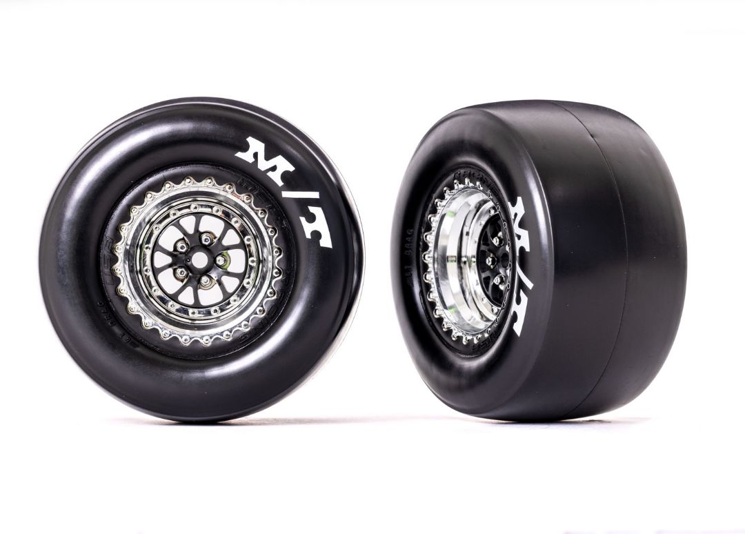9476R Traxxas Tires & wheels (Weld chrome) M/T Drag Slicks (2) 9476R