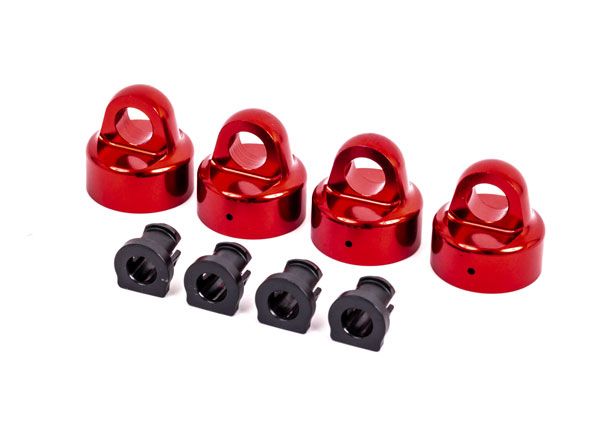 9664R Traxxas Shock caps, aluminum (red-anodized), GT-Maxx shocks (4)  9664R