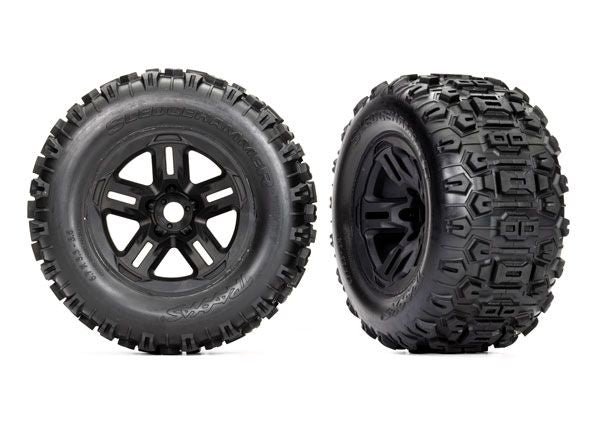 9672 Traxxas Tires and wheels, assembled, glued 3.8" black wheels 9672