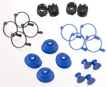 5378X Pivot ball caps (4)/ dust boots, rubber (4)/ dust plugs, rubber (4)/ dust boot retainers, black (4), blue (4) (2 pkgs. req. to complete truck)
