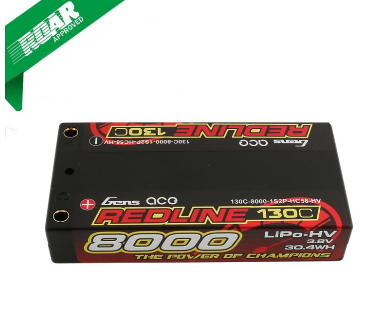 Gens ace Redline Series 8000mAh 3.8V 130C 1S2P HardCase HV Lipo Battery